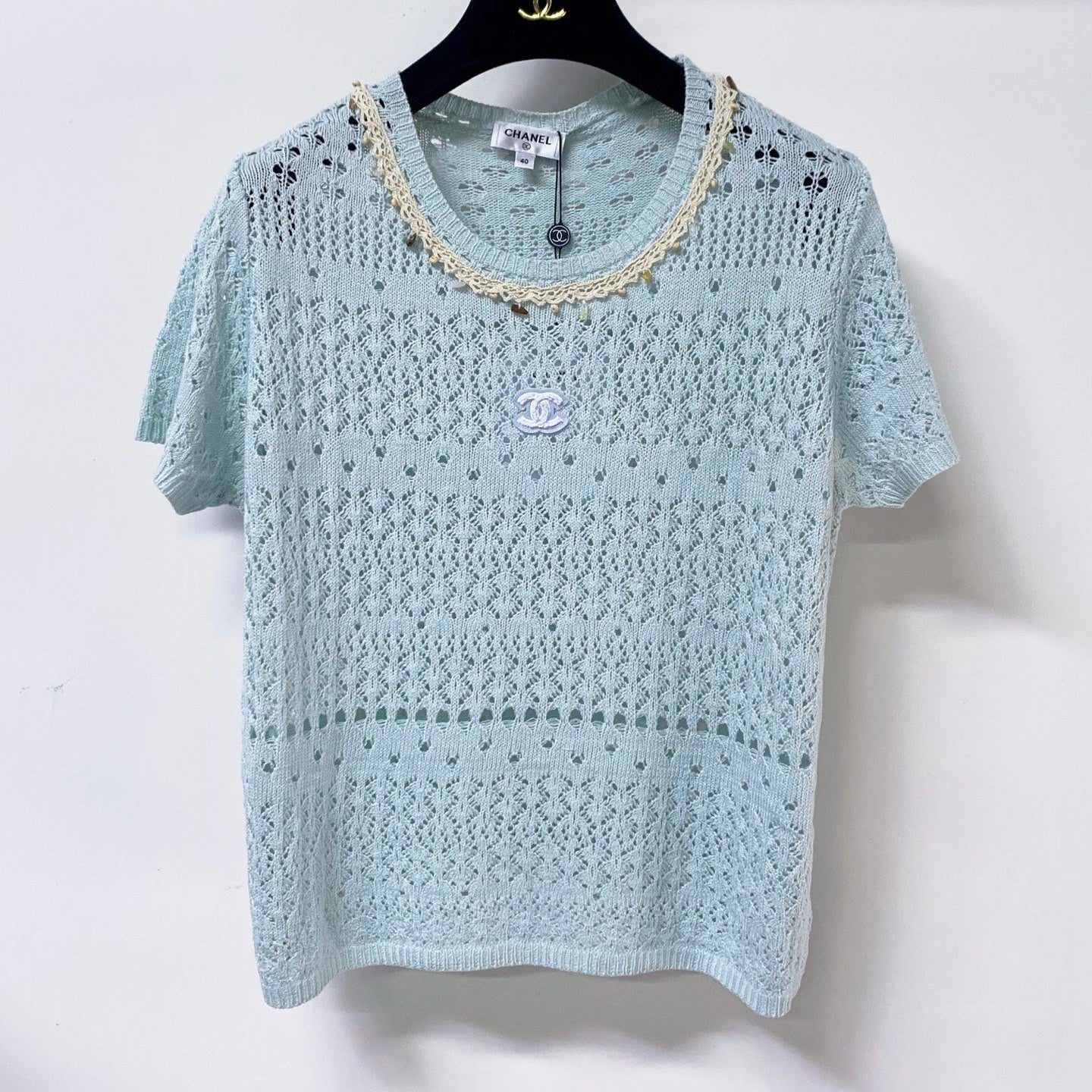 Chanel 2026 Blue Knitted Short-Sleeved Top Cotton 479942