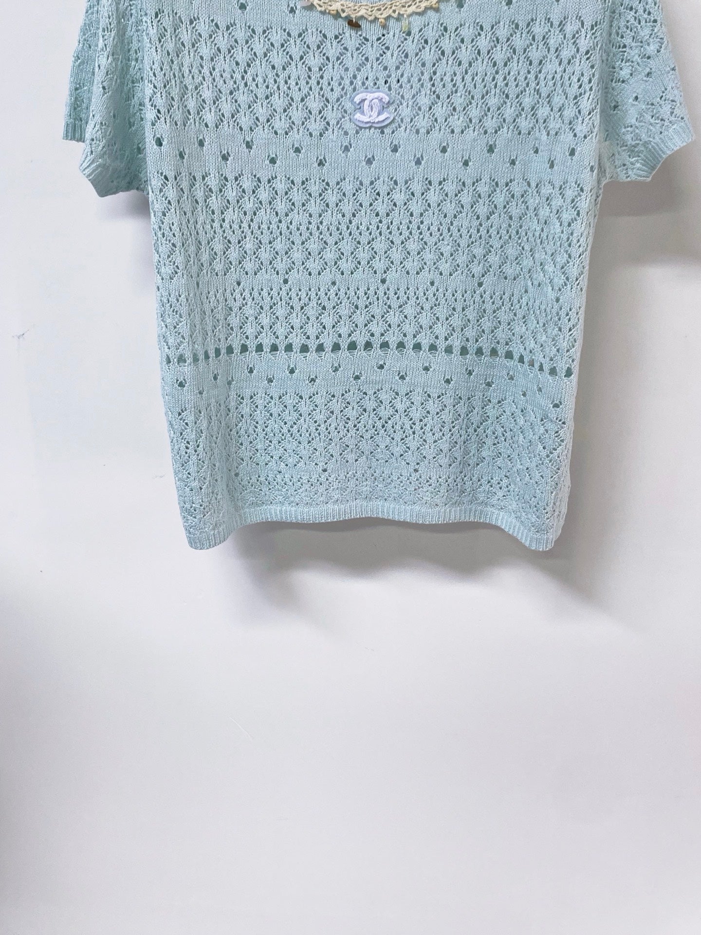 Chanel 2026 Blue Knitted Short-Sleeved Top Cotton 479942