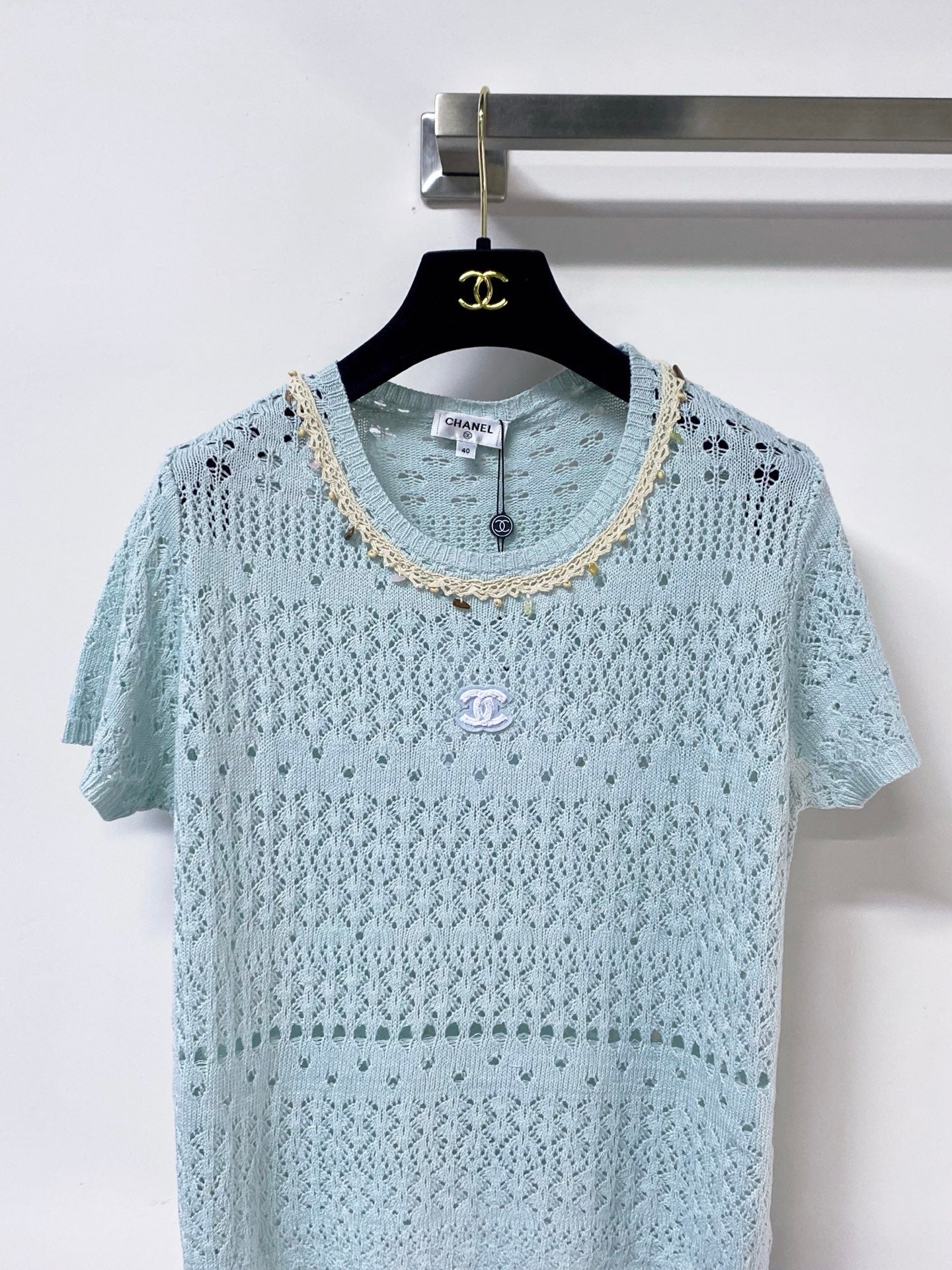 Chanel 2026 Blue Knitted Short-Sleeved Top Cotton 479942