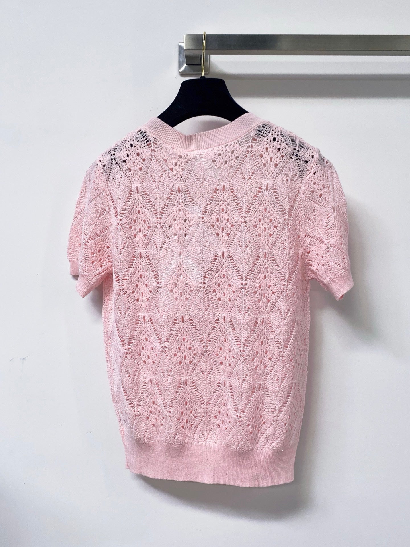 Dior 2026 Openwork Lace Knit Short-Sleeve Top Bow Details 479896