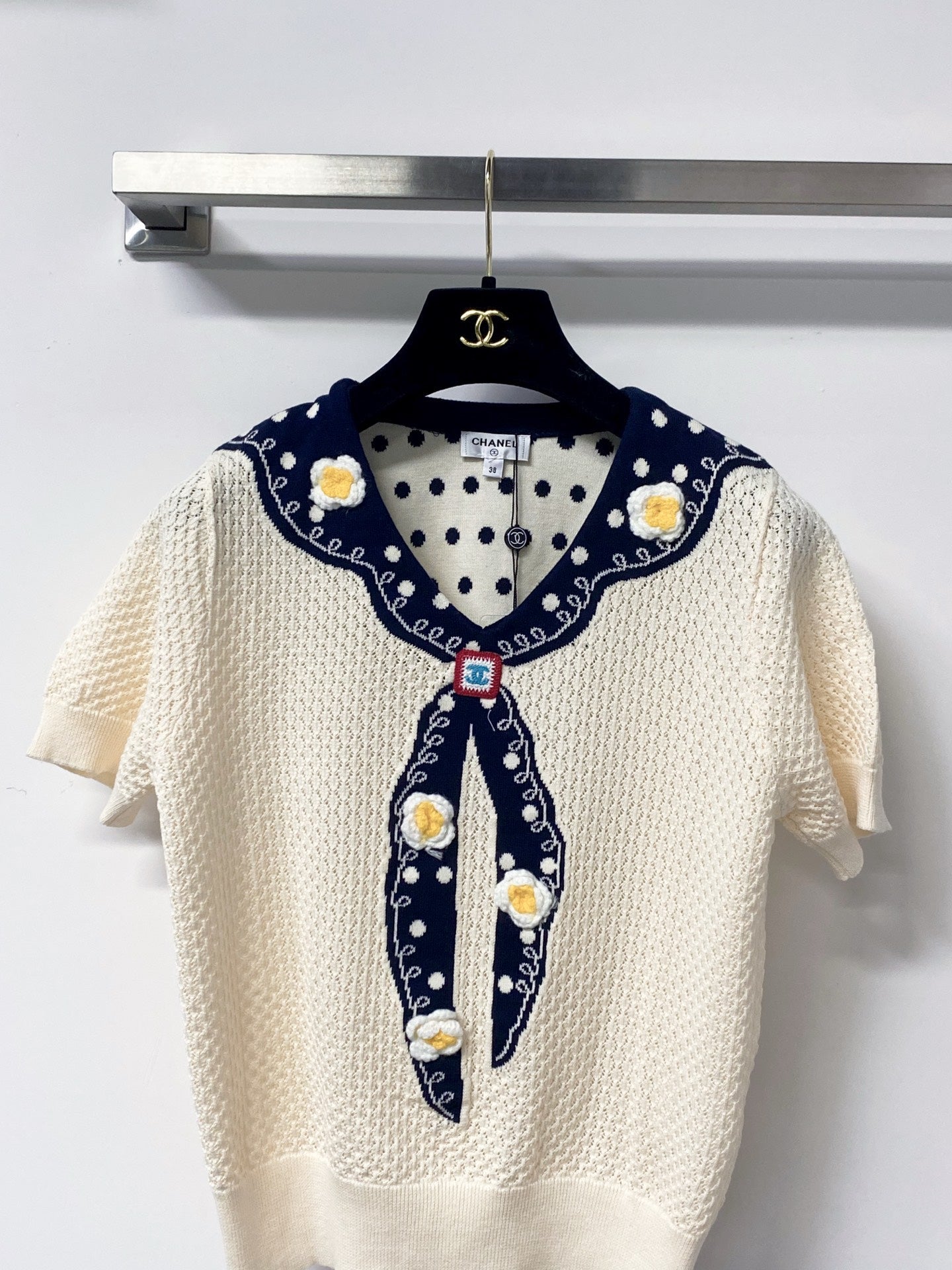 Chanel 2026 Striking Blue Sailor Short-Sleeve Shirt Cream Wool 650953