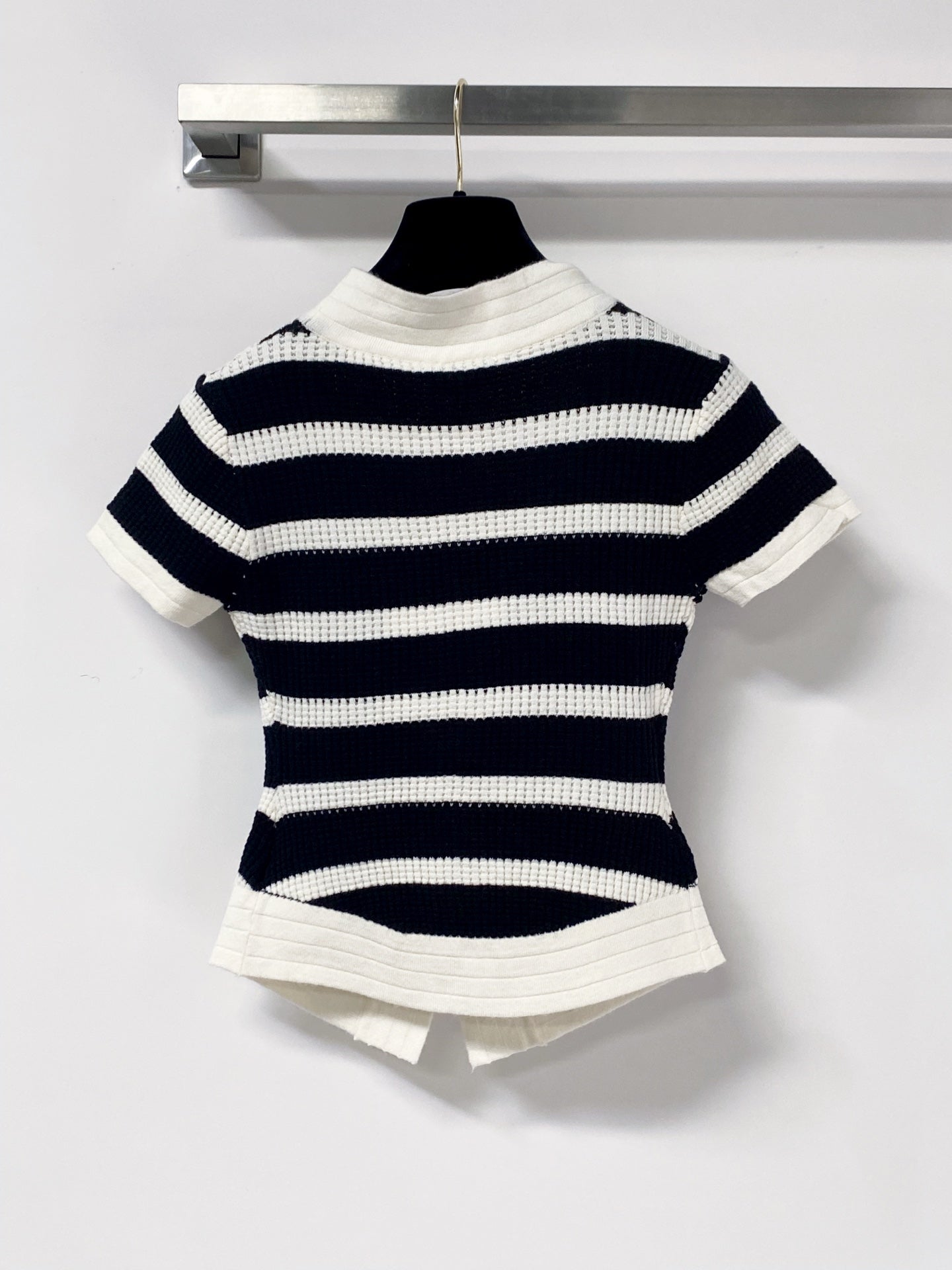 Chanel 2026 Short-sleeved Shirt White mix Navy Blue Wool 705303