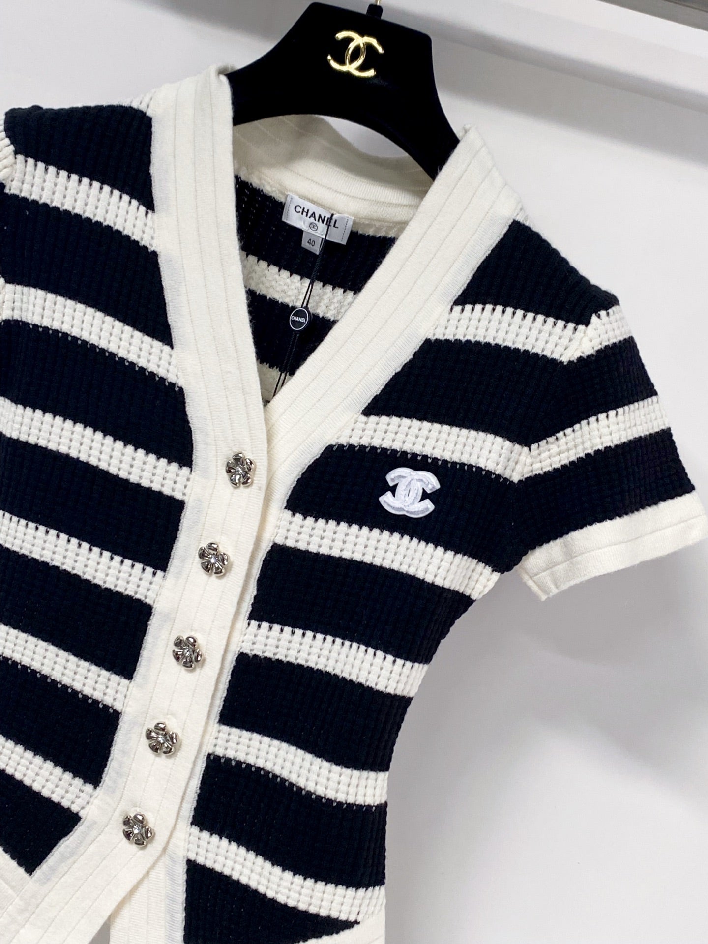 Chanel 2026 Short-sleeved Shirt White mix Navy Blue Wool 705303
