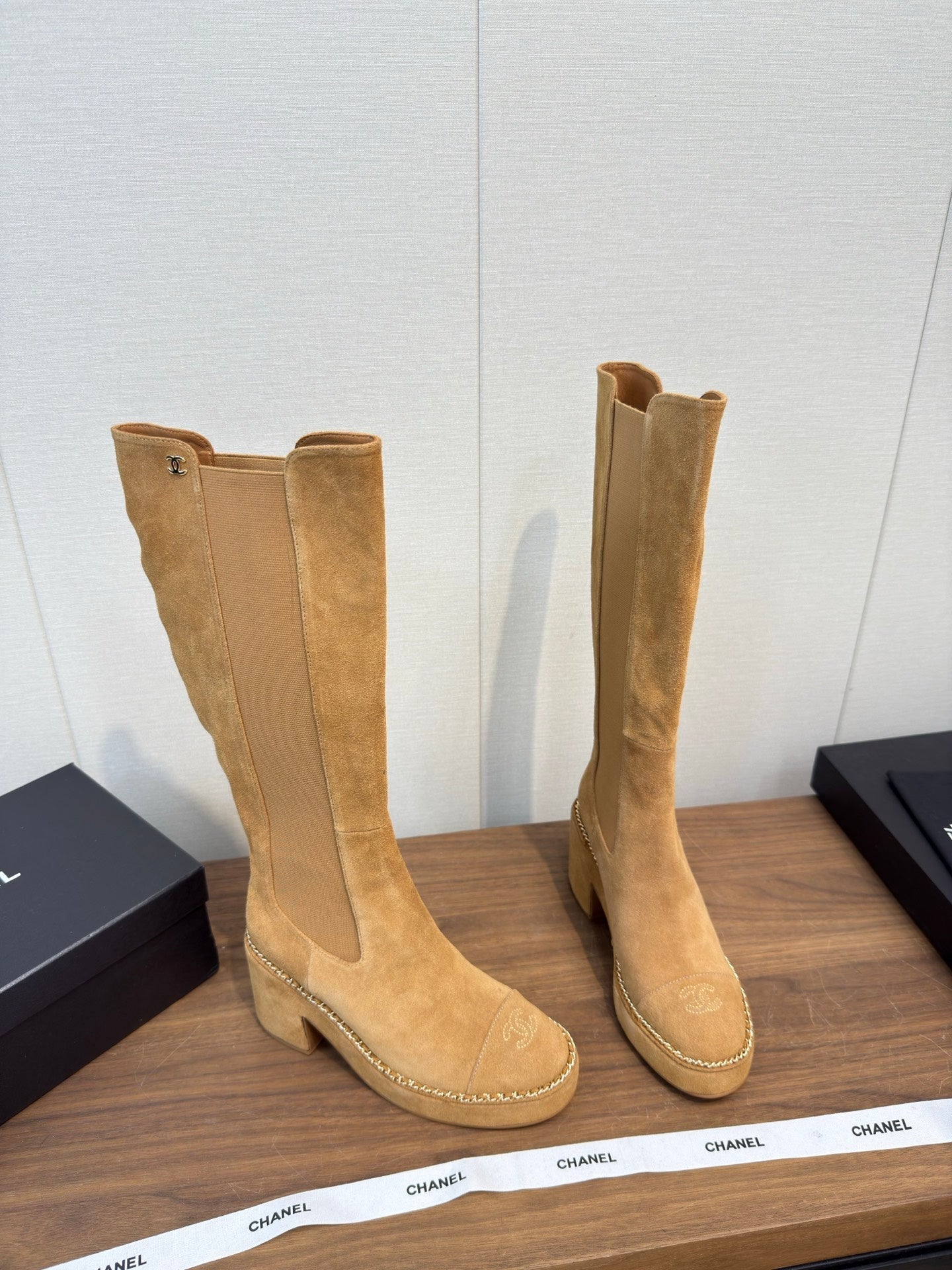 Chanel High Boot Camel Suede 465608