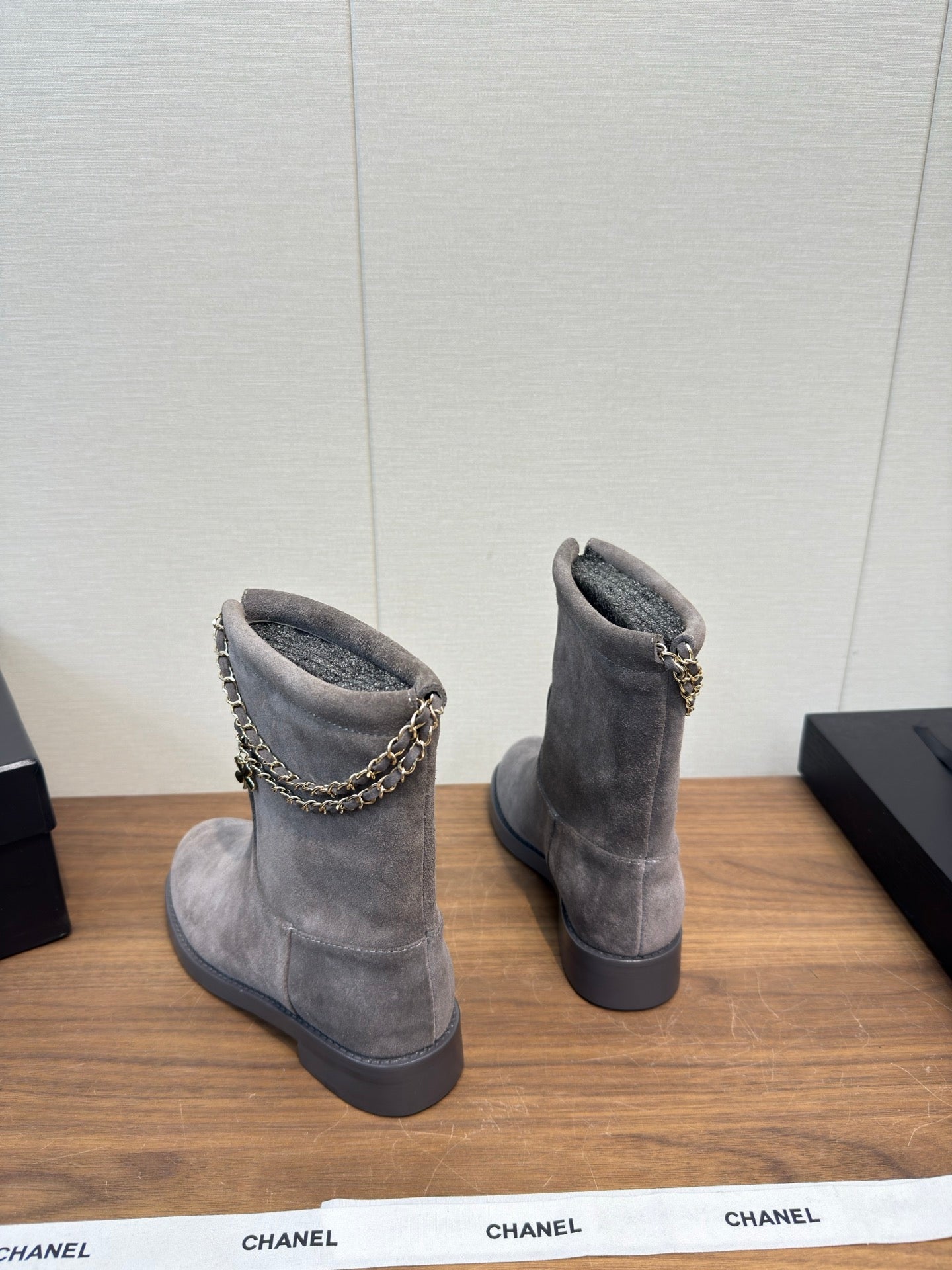 Chanel 25 Boot Grey Suede
