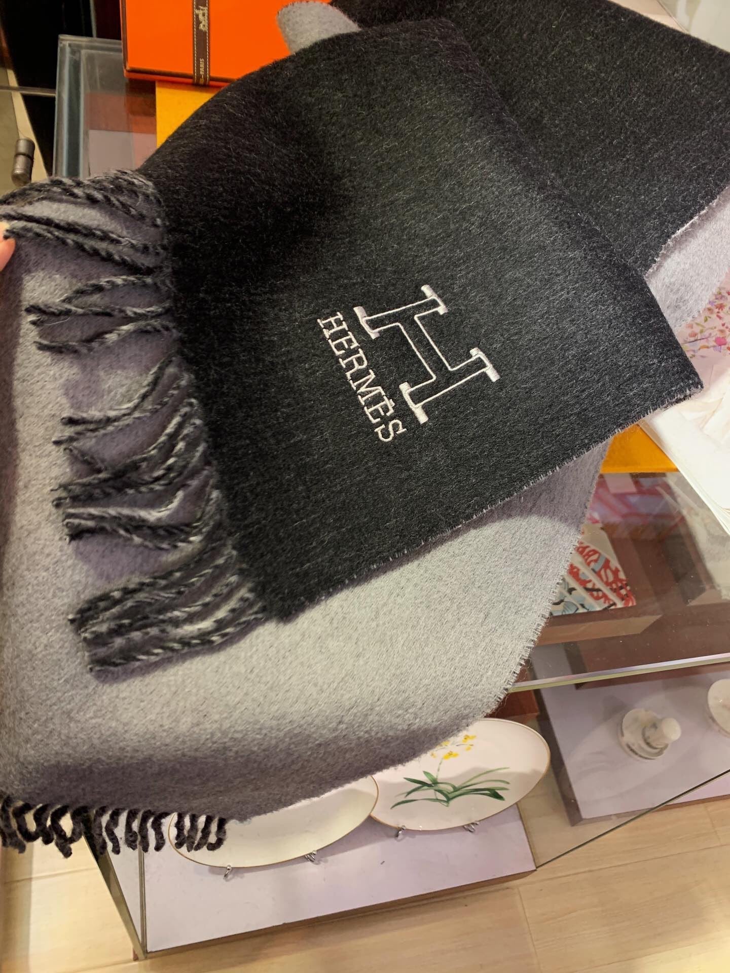 Scarf 200 CM In Black Mix Grey Cashmere  394774