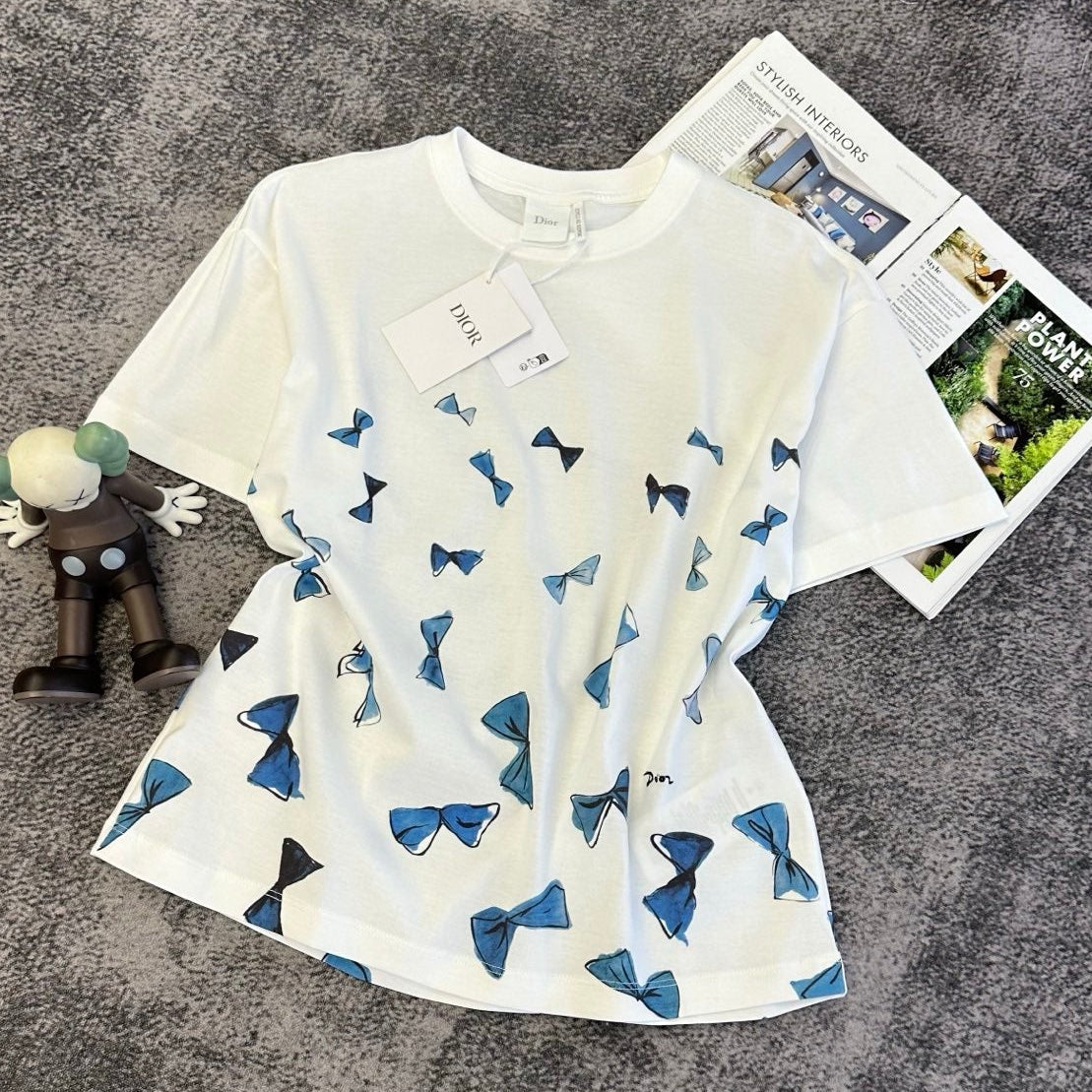 Dior 2026 Blue Bow Short-Sleeve T-Shirt Cotton 374773