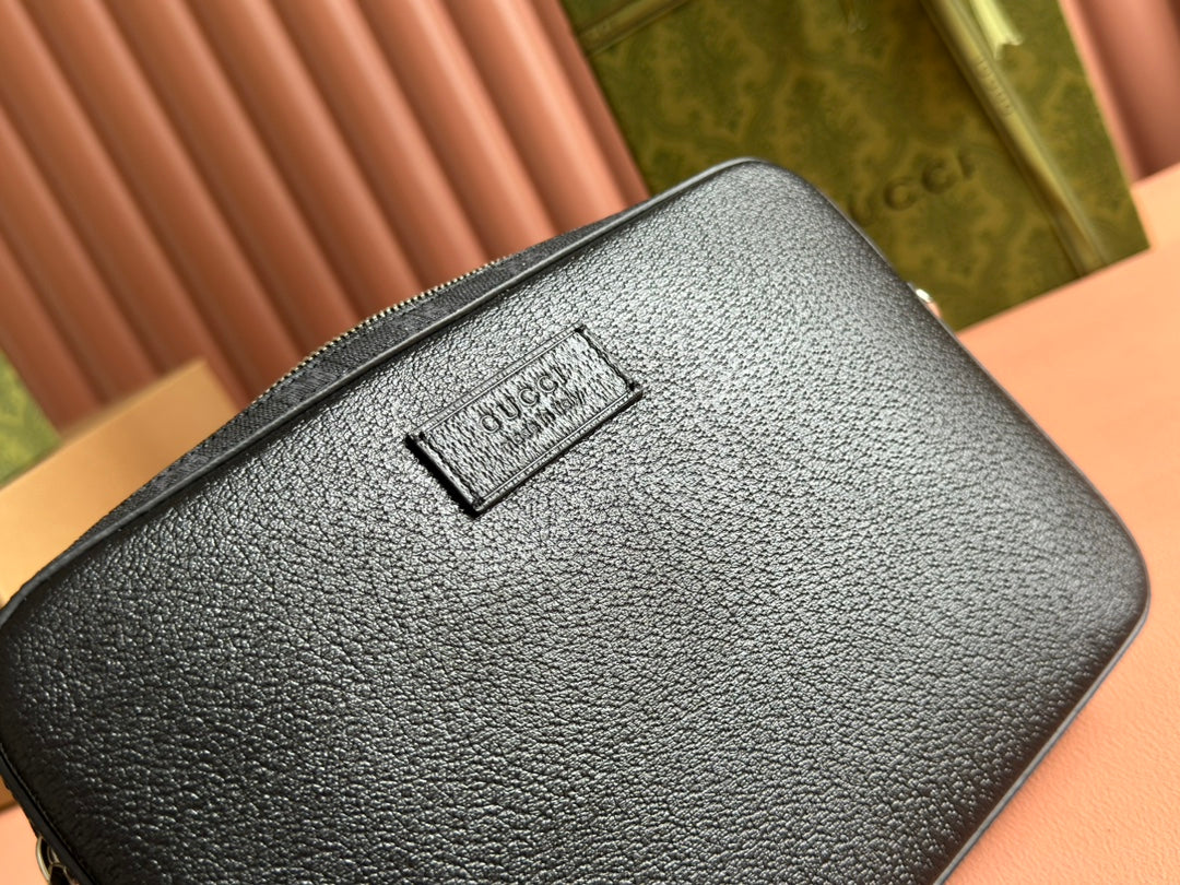 SMALL CROSSBODY BAG 24 WITH TAG IN BLACK CALFSKIN AND CANVAS TRIM