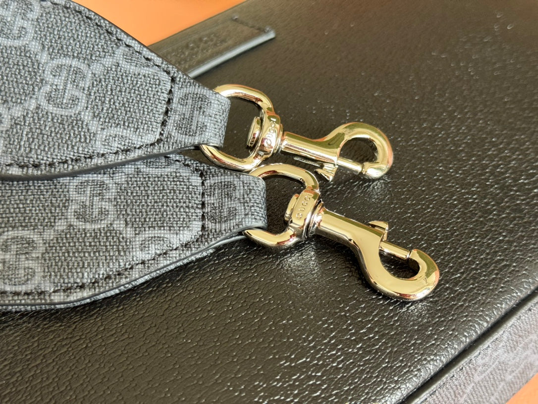 SMALL CROSSBODY BAG 24 WITH TAG IN BLACK CALFSKIN AND CANVAS TRIM