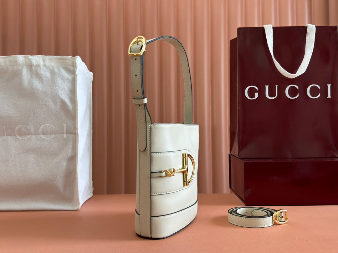 Gucci 73 Mini Bucket Bag White Smooth Leather 244429