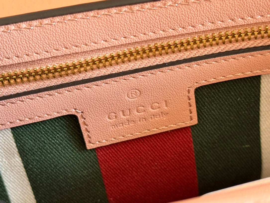Gucci Emblem Mini Shoulder Bag Pink Canvas Leather 244541