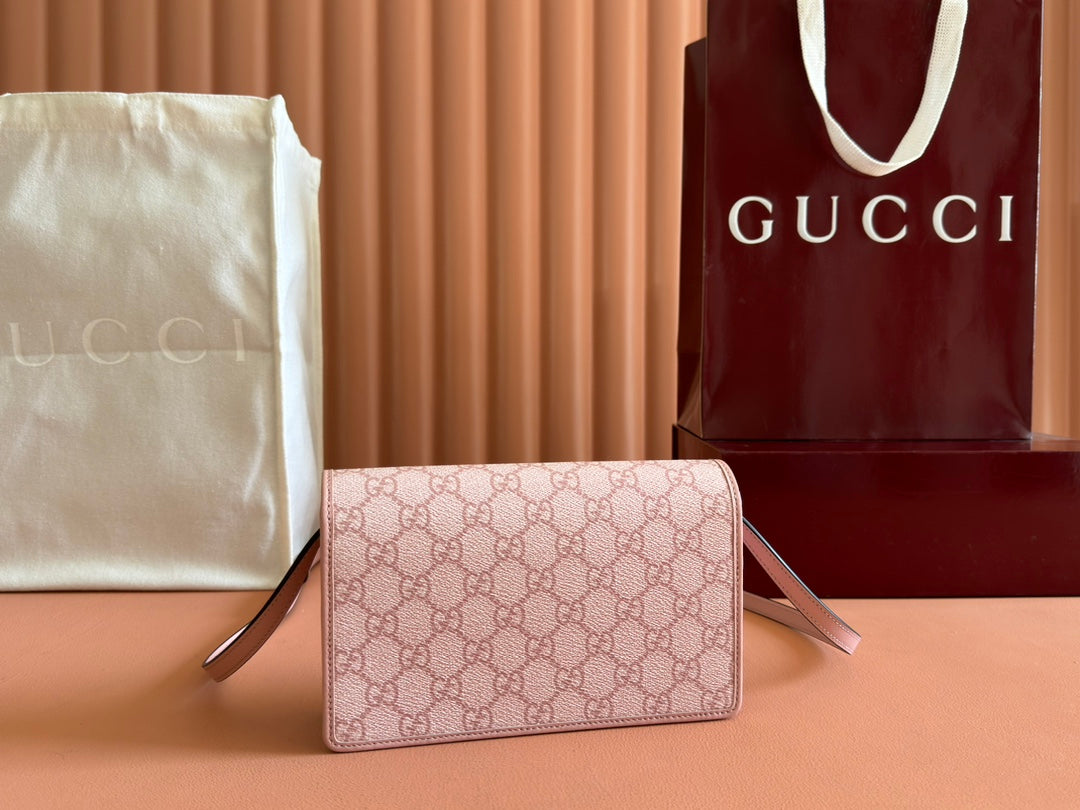 Gucci Emblem Mini Shoulder Bag Pink Canvas Leather 244541