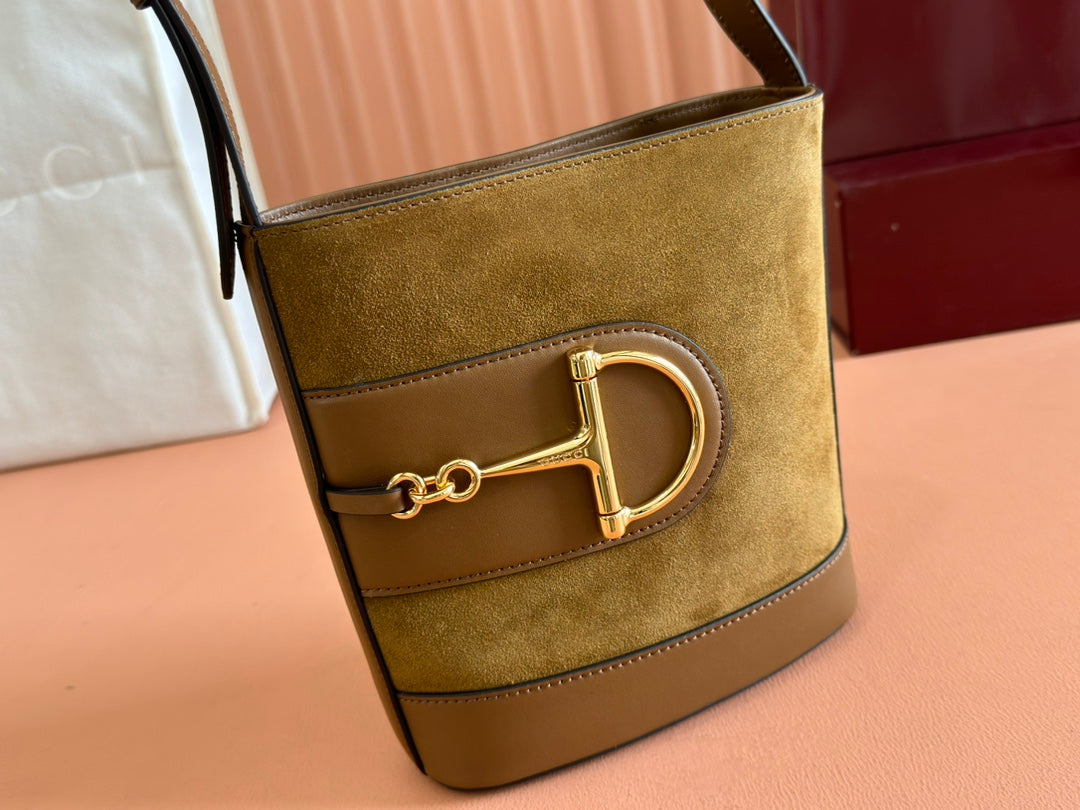 Gucci 73 Mini 20cm Bucket Bag Brown Suede Leather 244448
