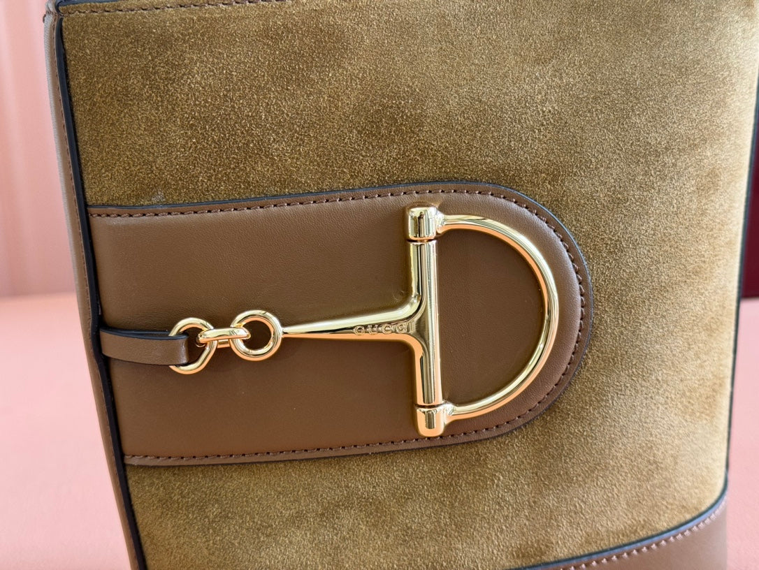 Gucci 73 Mini 20cm Bucket Bag Brown Suede Leather 244448