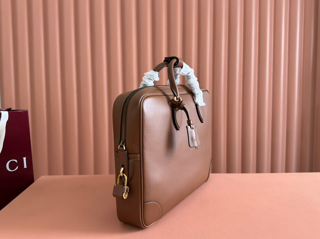 Gucci Emblem Briefcase Brown Calfskin 248359