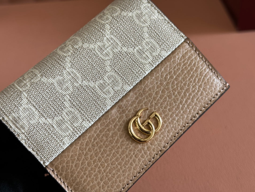 Gucci Marmont Wallet Beige mix Brown Canvas Leather 250959