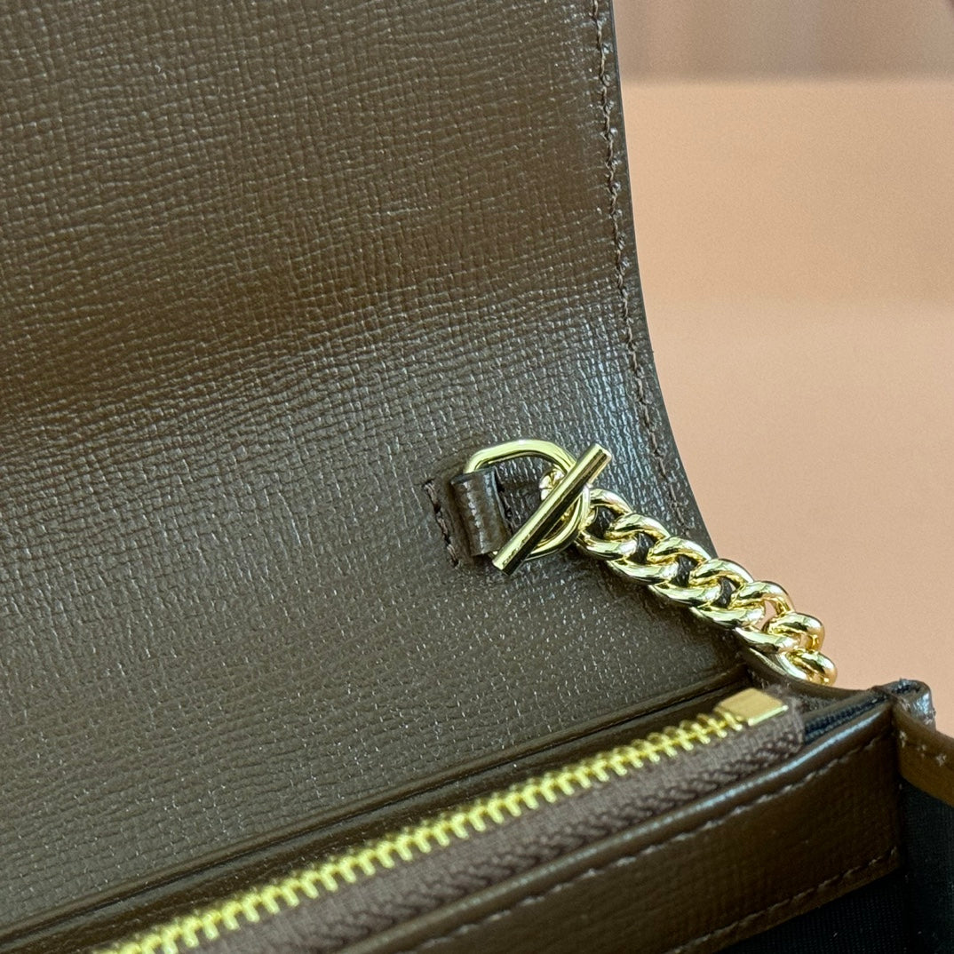 Gucci Jackie Chain Wallet Ebony Brown Canvas Leather 255174