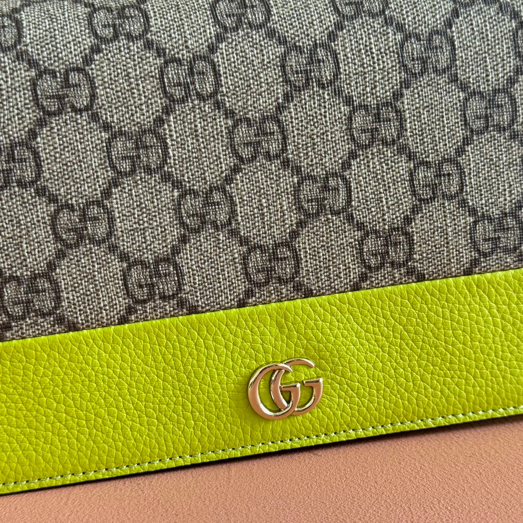 Gucci Marmont Chain Wallet Ebony mix Light Green Canvas Leather 254942