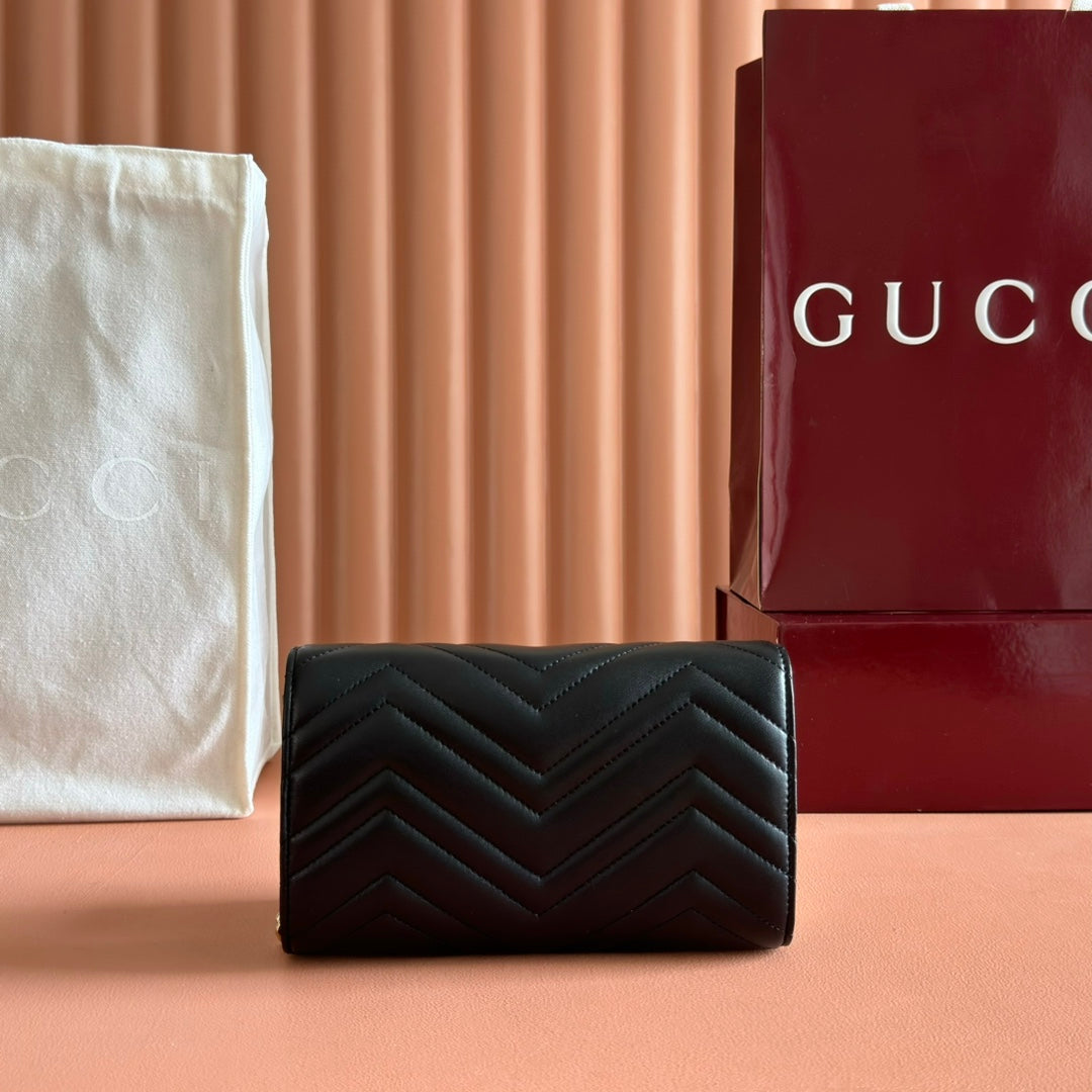 Gucci Marmont Chain Wallet Black Cowhide 254966