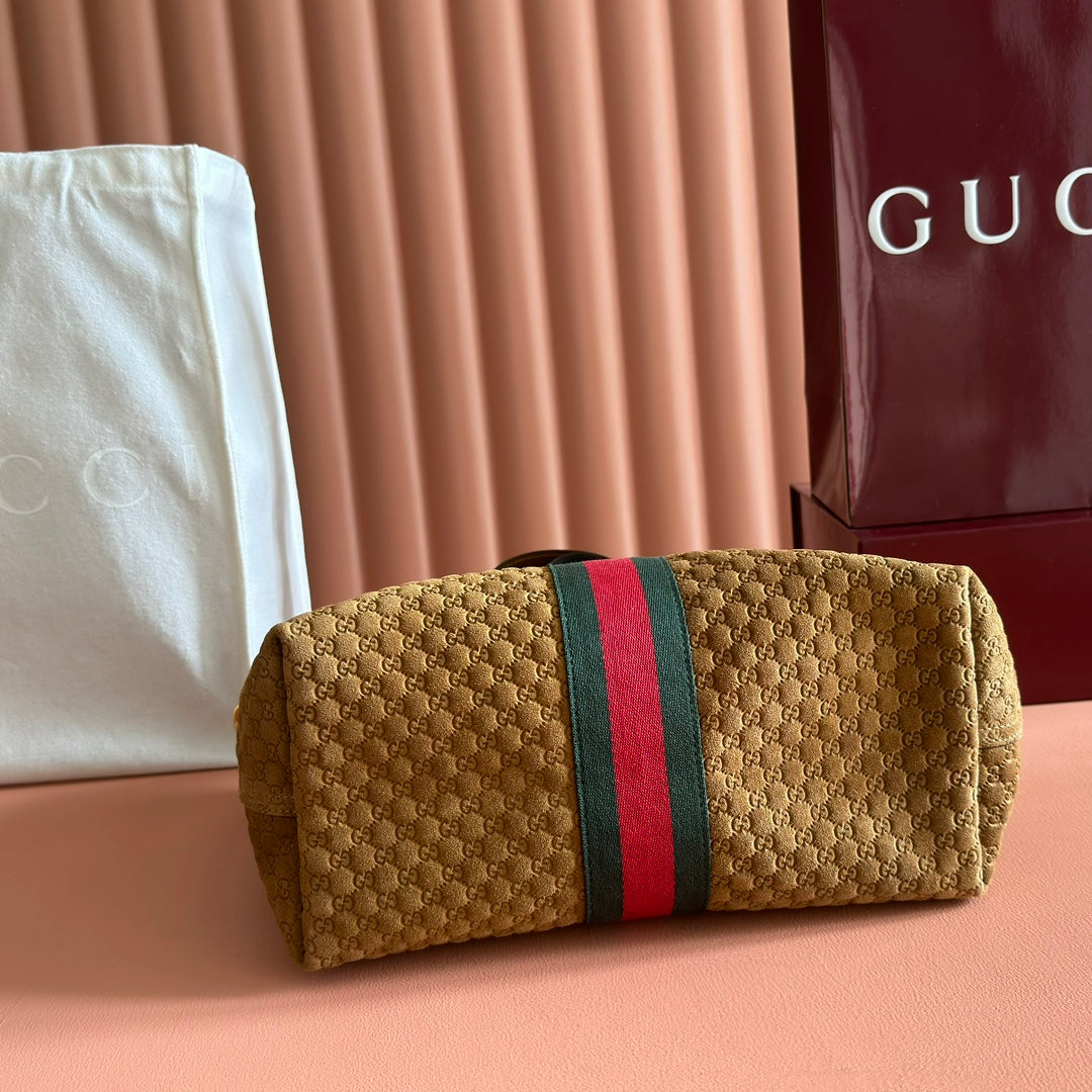 GG 2025 Giglio SmallTote Bag 25cm Brown Red Suede Canvas 273271