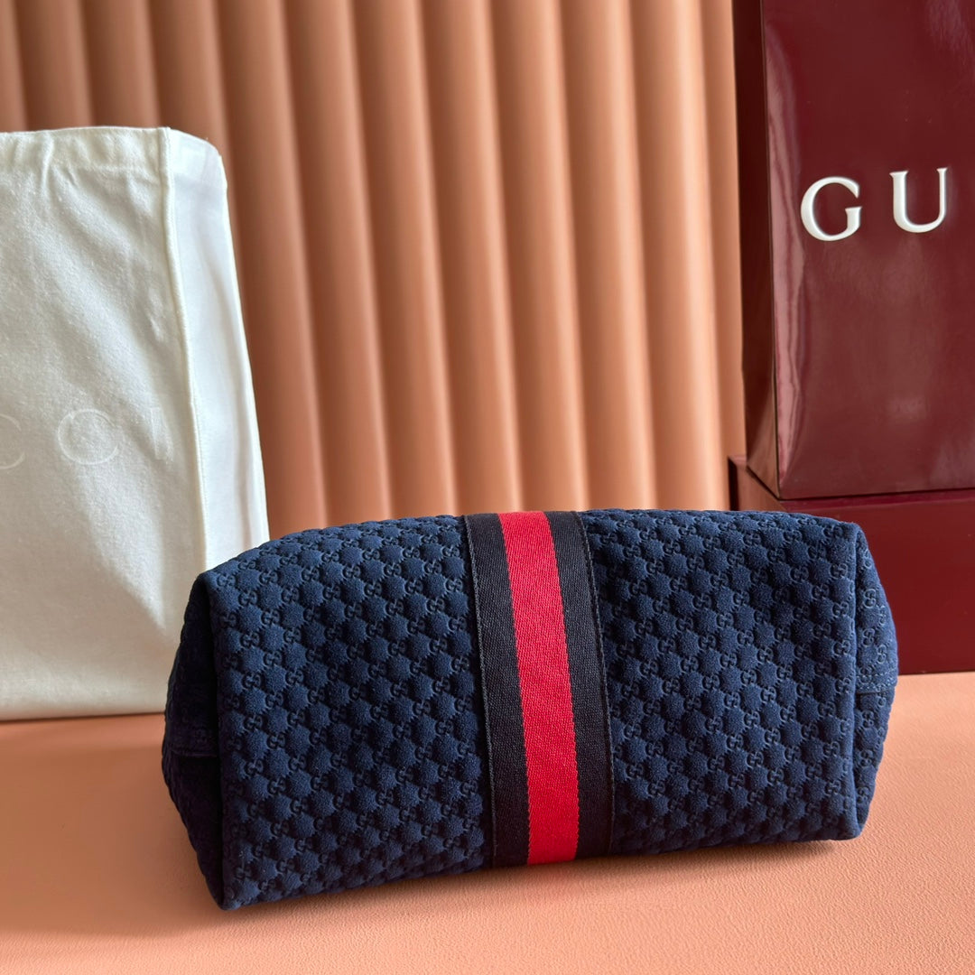 GG 2025 Giglio SmallTote Bag 25cm Dark Blue Red Suede Canvas 273270