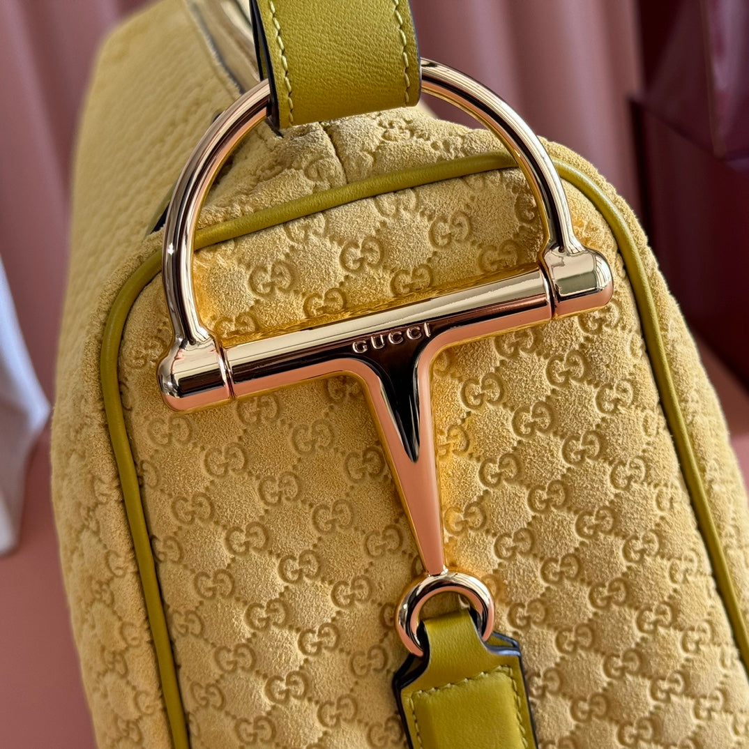 Gucci 2026 Half Horsebit Bag 38cm Yellow Suede Leather 277350