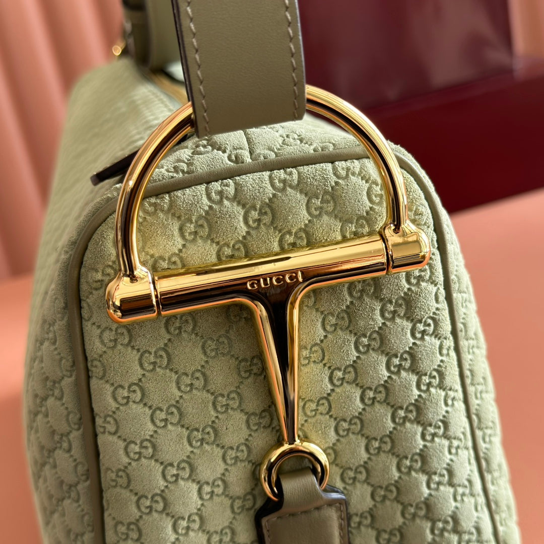 Gucci 2026 Half Horsebit Bag 38cm Green Suede Leather 277351