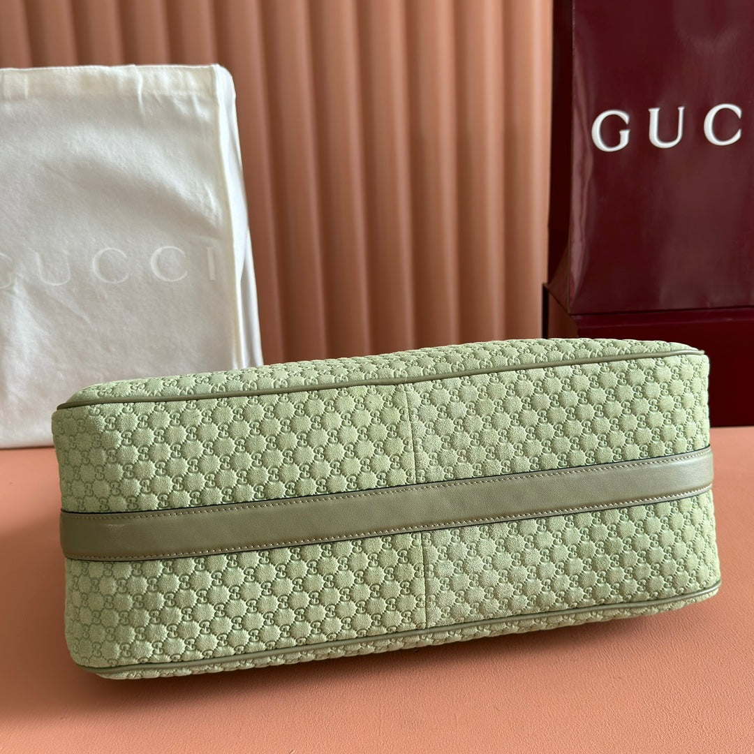 Gucci 2026 Half Horsebit Bag 38cm Green Suede Leather 277351