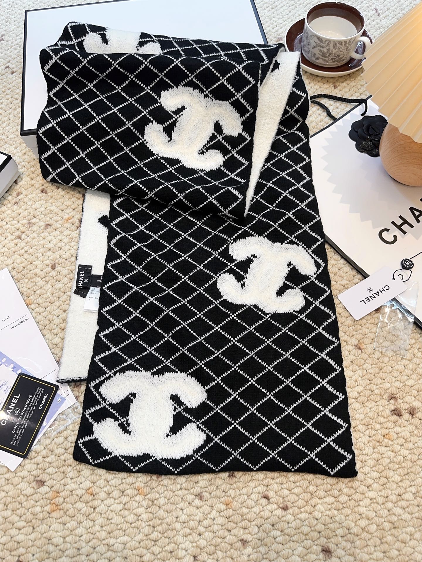 CC 25 Scarf 190cm Black White Wool 968580
