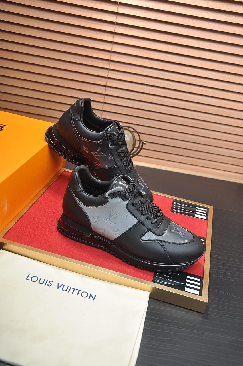 LV TRAINER SHOES IN BLACK MIX GREY EMBOSSED LAMBSKIN