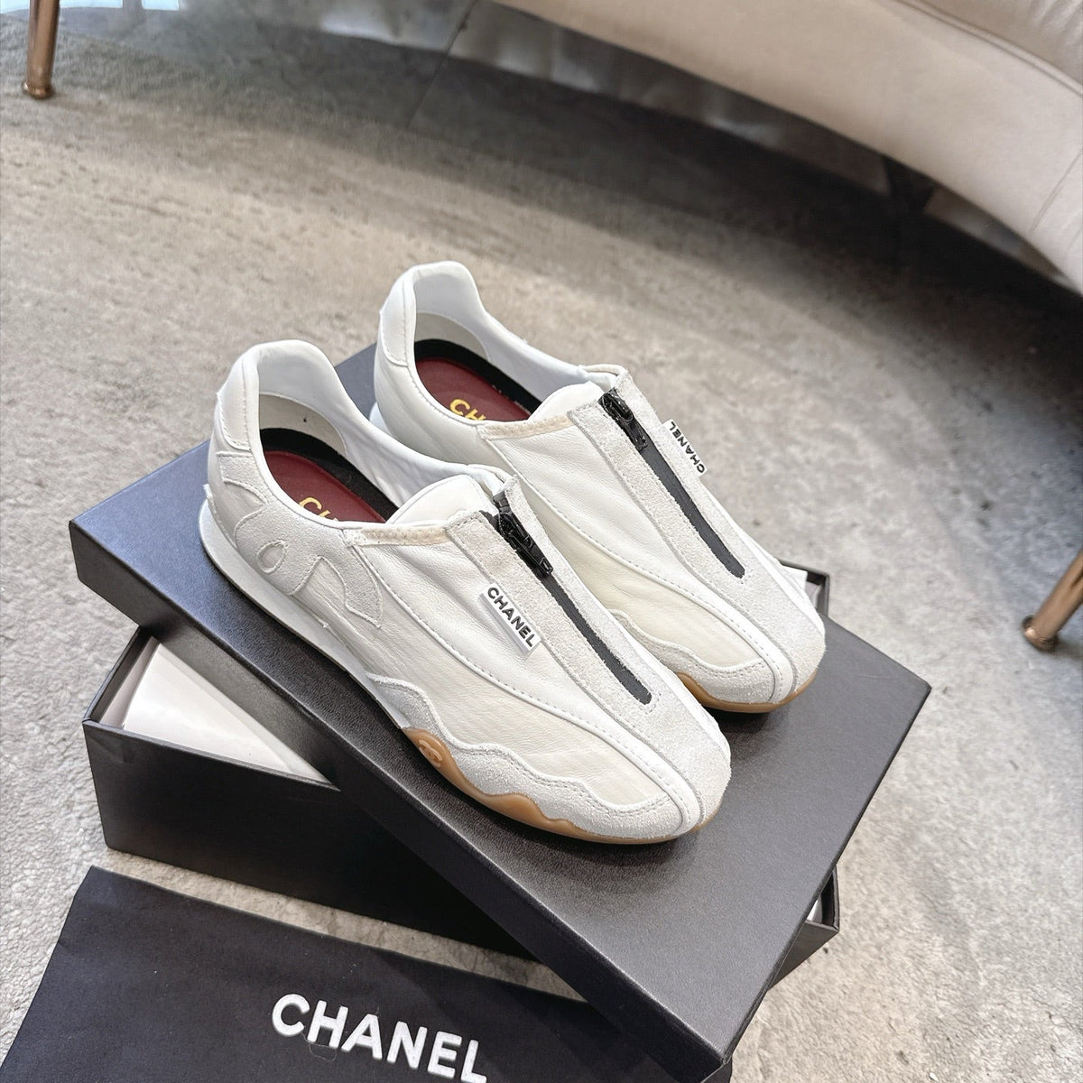 Chanel 2026 Front-Zip Sneakers Suede Leather 197905