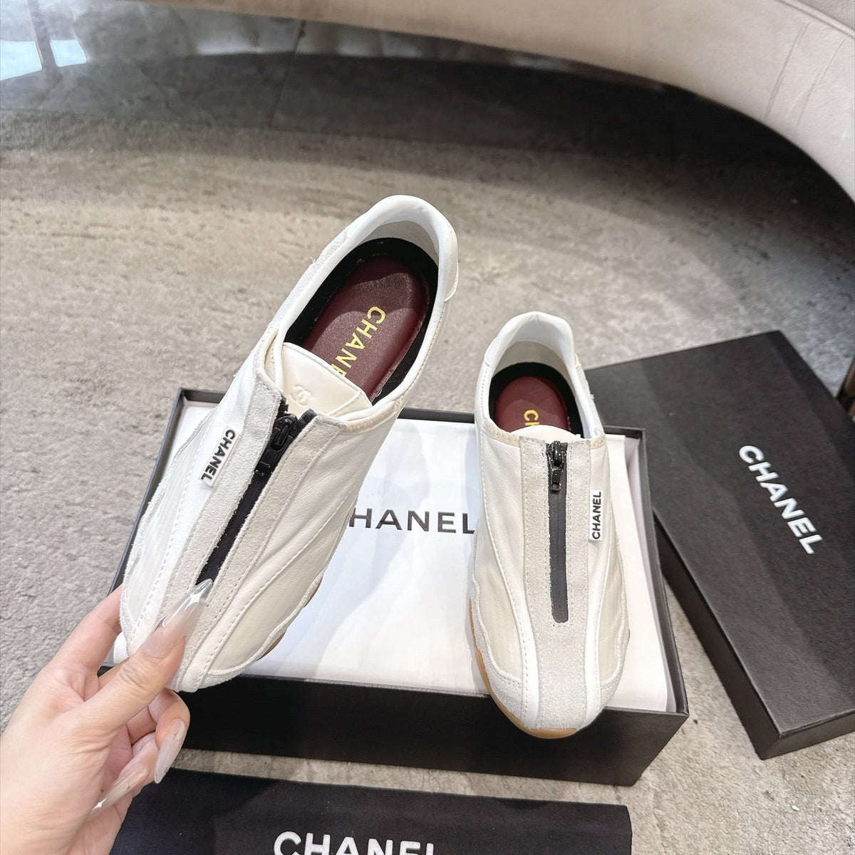 Chanel 2026 Front-Zip Sneakers Suede Leather 197905