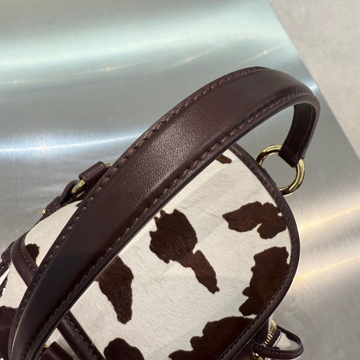 MiuMiu 2026 Calf Hair Backpack 18cm Brown White Suede