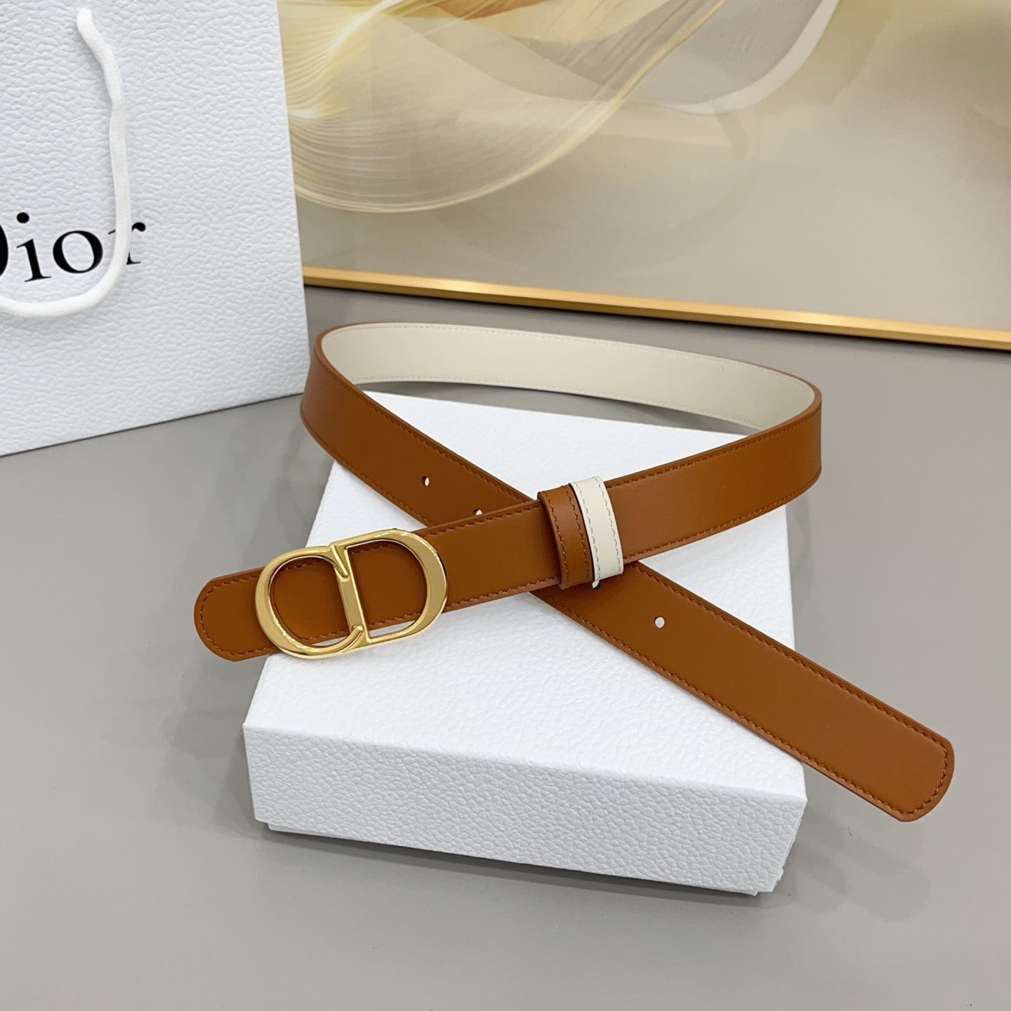 Dior 30mm Montaigne Reversible Belt Smooth Calfskin 208864