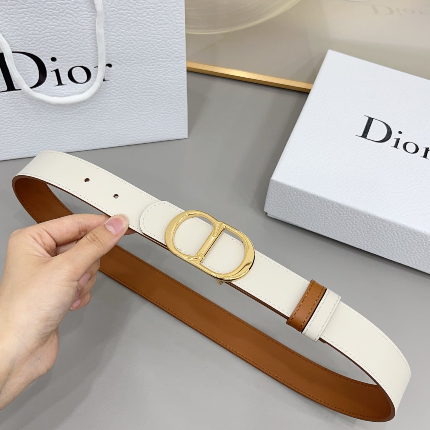 Dior 30mm Montaigne Reversible Belt Smooth Calfskin 208864
