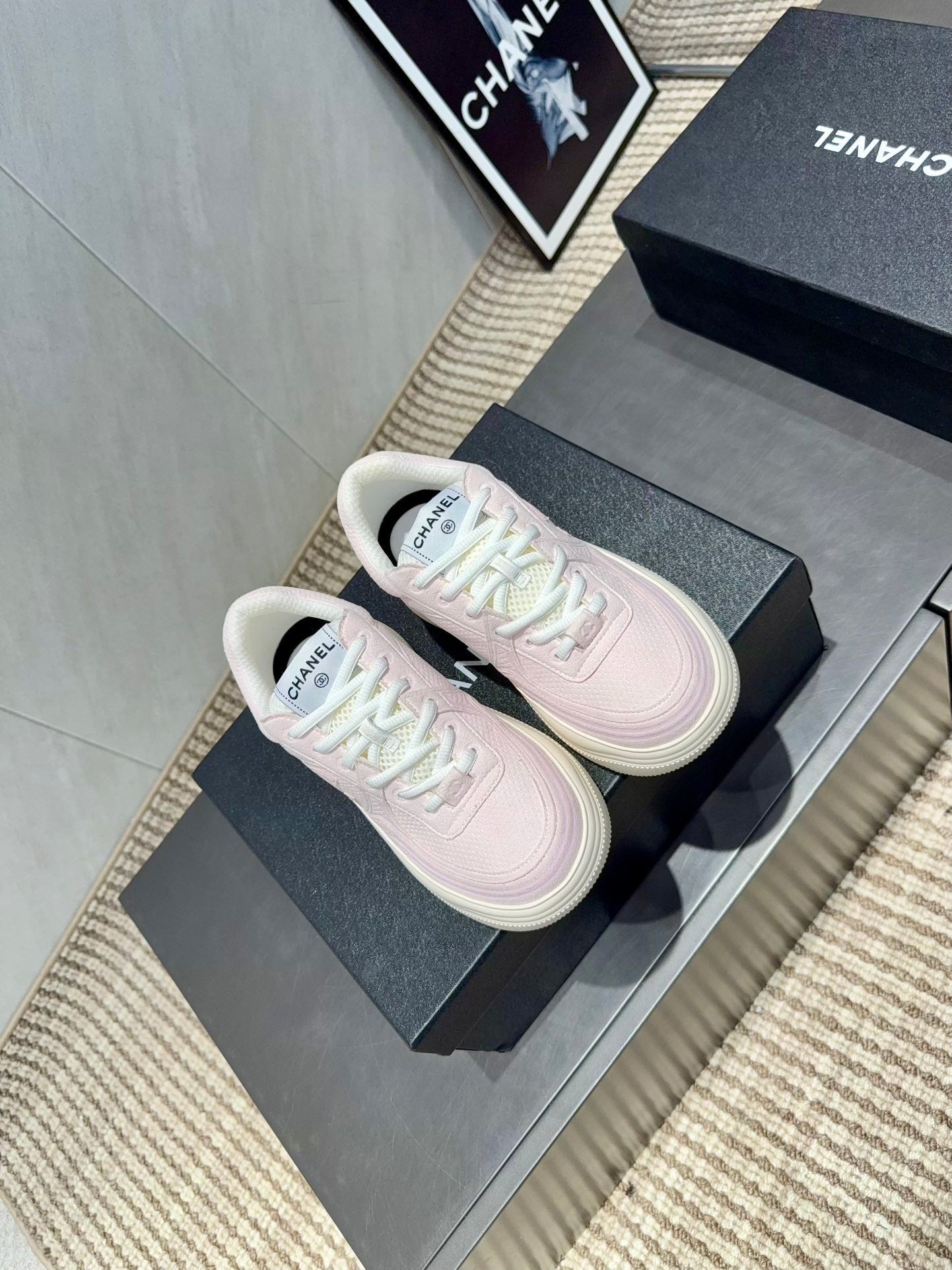 Chanel 25 Sneaker Pink White Mesh Fabric 540319