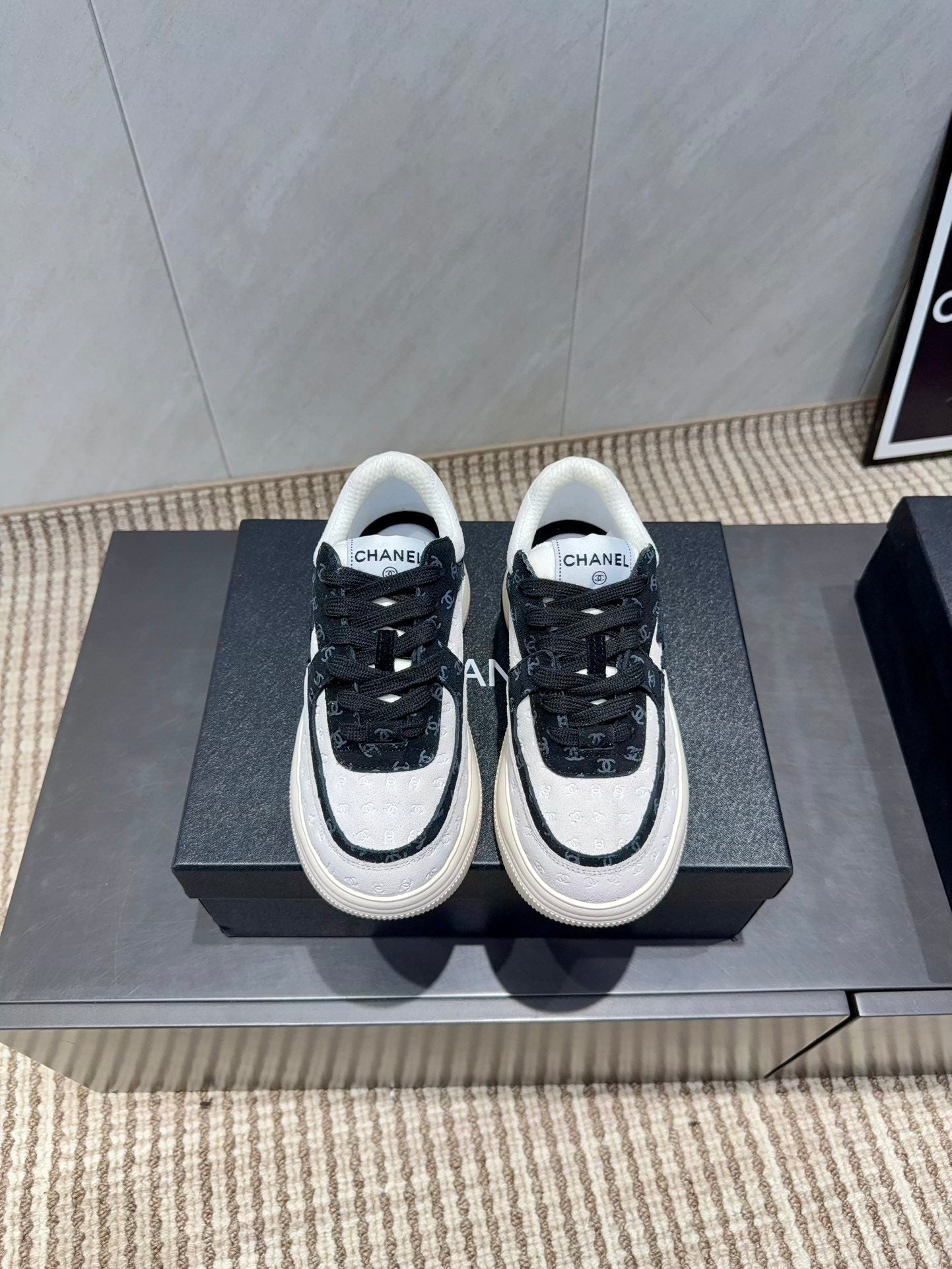 Chanel 25 Sneaker Black White Suede 540329