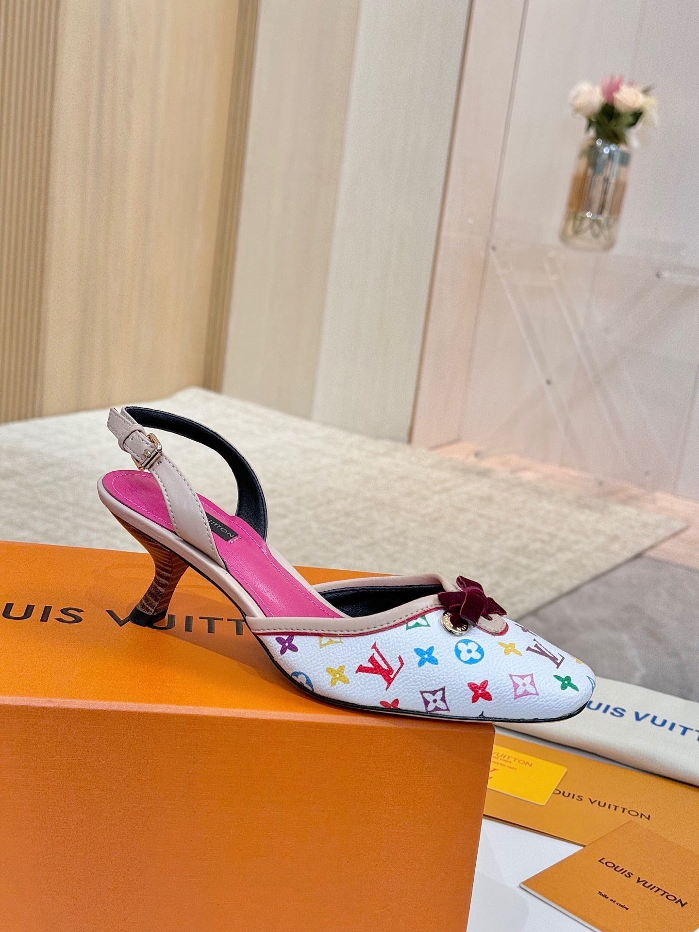 LV 26ss Slingback 60 White Pink Multicolor Cowhide 664900