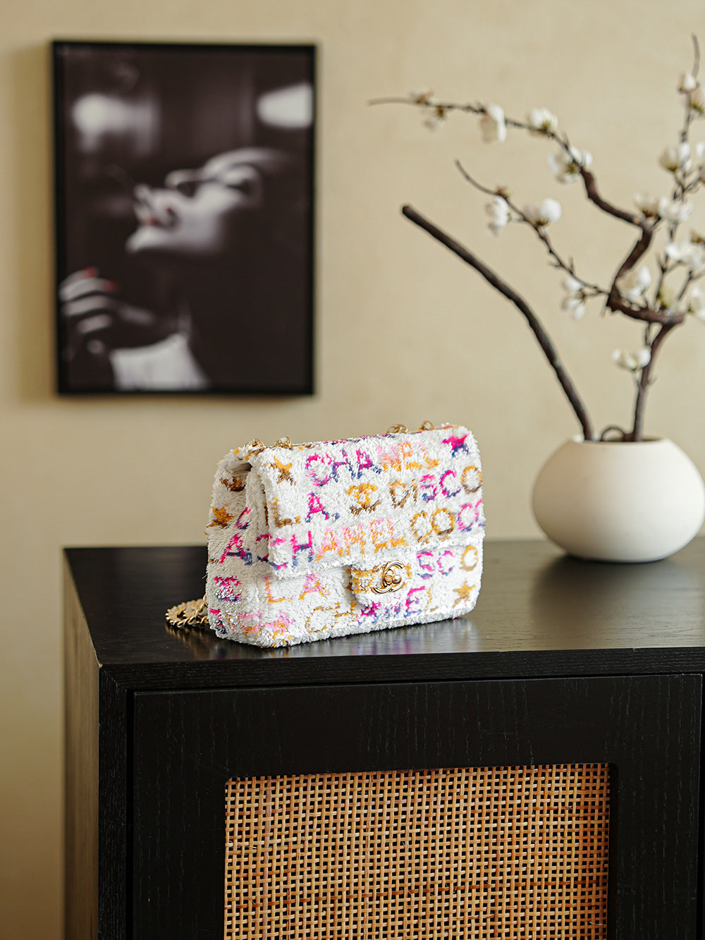CC 2025 Flap Bag White Mix Colors Sequin 308604