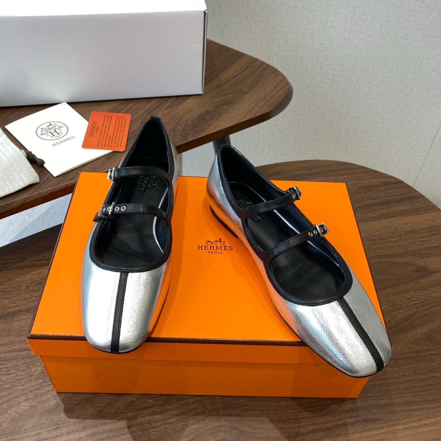 HM  25s Mary Jane Double strap Sliver Calfskin  422563