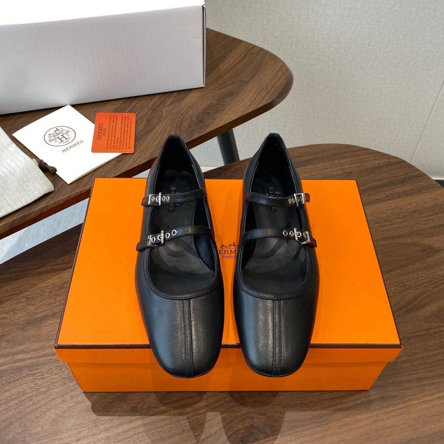 HM  25s Mary Jane Double Strap Black Calfskin 422565