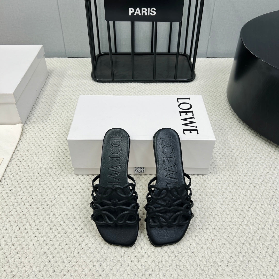 Loewe 25 Petal Anagram Slides Black Cowhide