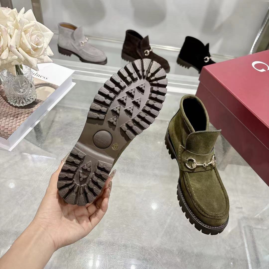 GG 2026 Ankle Boot With Horsebit Olive Green Suede