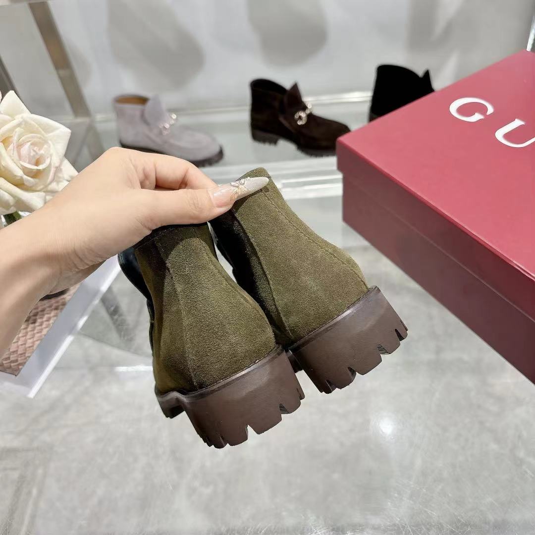 GG 2026 Ankle Boot With Horsebit Olive Green Suede