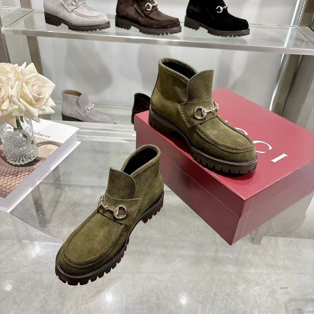 GG 2026 Ankle Boot With Horsebit Olive Green Suede