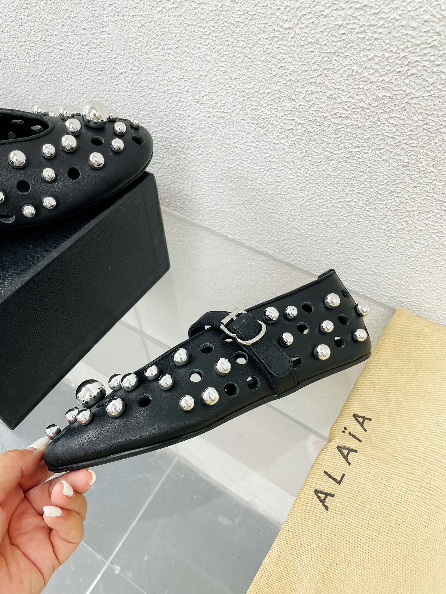 Alaila Ballet Flats In Black Lambskin Beaded  897246