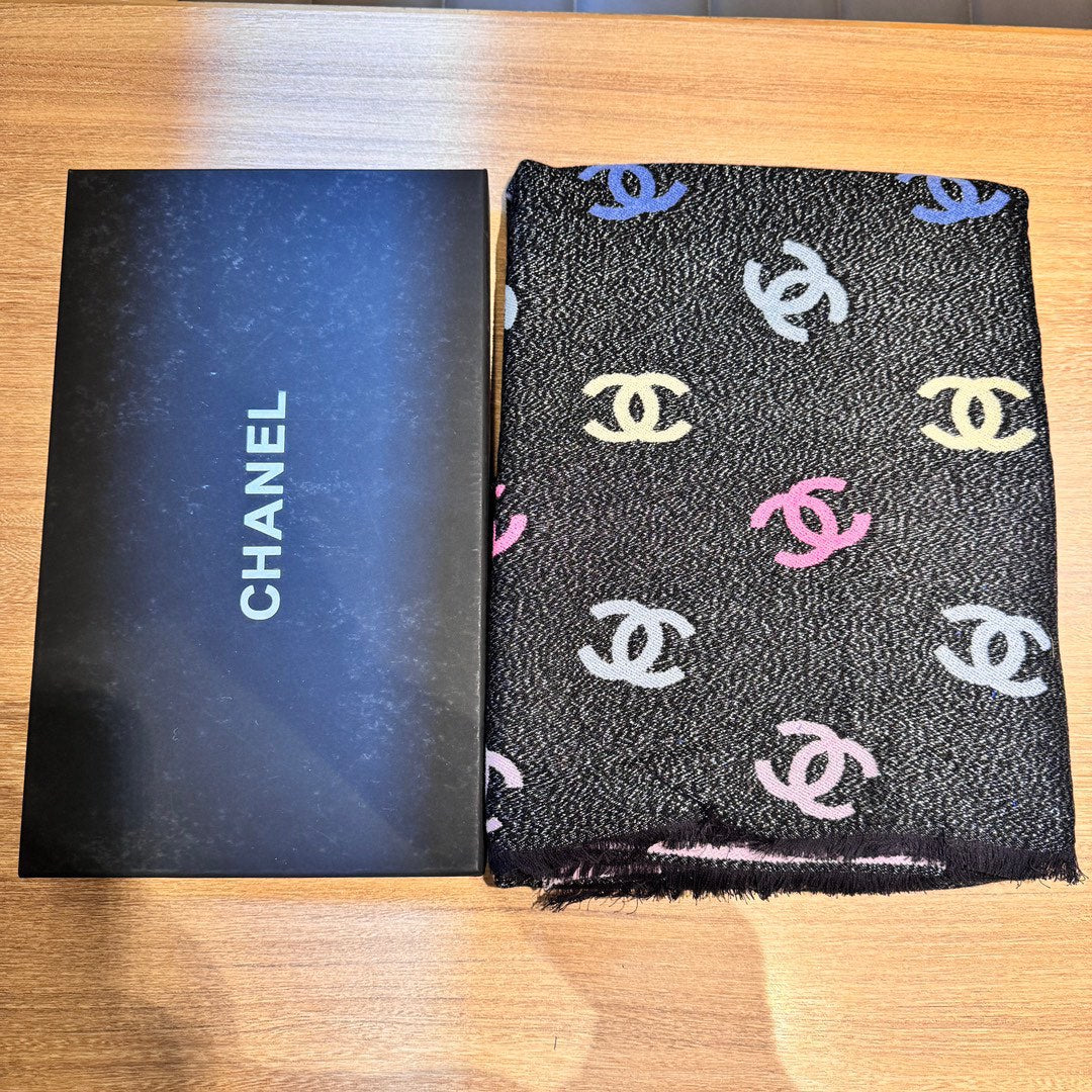 CC Scarf 187 CM In Black Rainbow Cashmere Mix Cotton And Mulberry Silk 421487