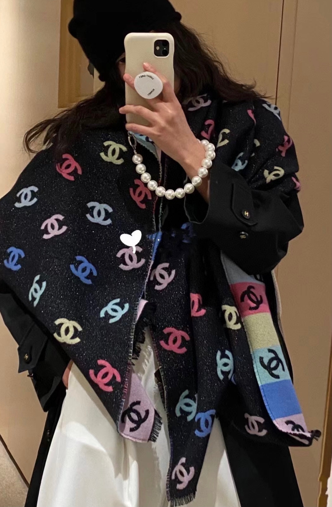 CC Scarf 187 CM In Black Rainbow Cashmere Mix Cotton And Mulberry Silk 421487