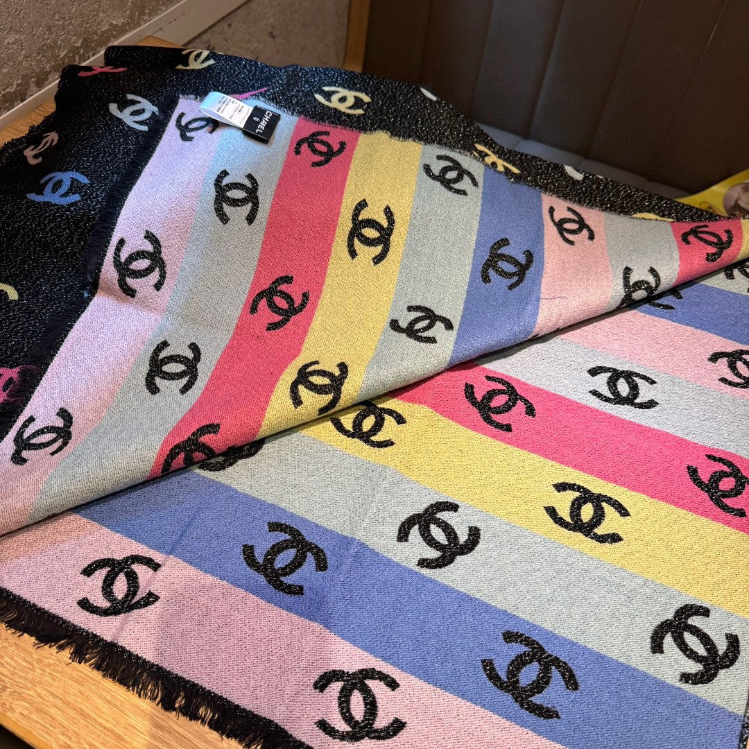 CC Scarf 187 CM In Black Rainbow Cashmere Mix Cotton And Mulberry Silk 421487