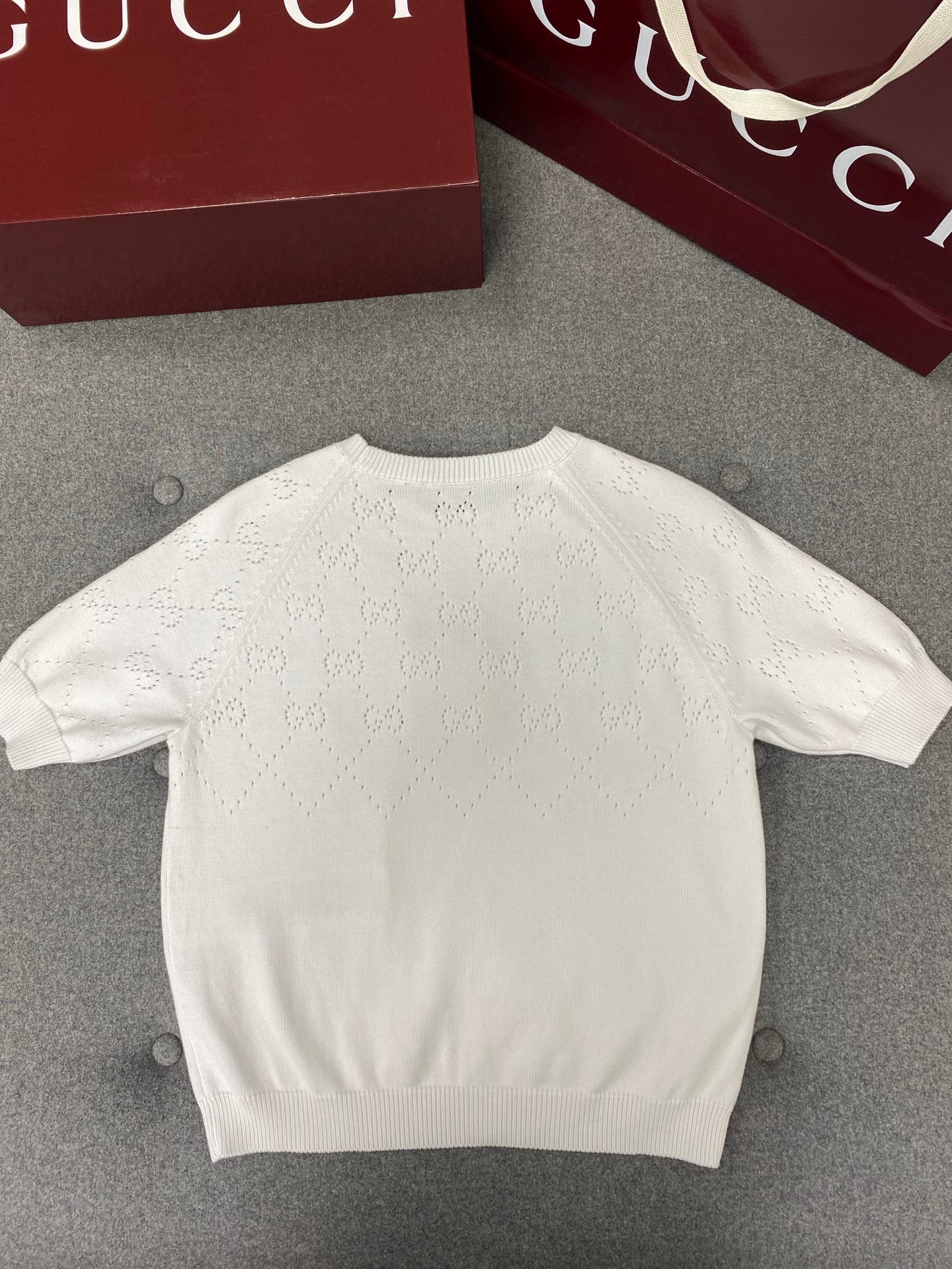 Gucci Round Neck Short Sleeves Top White Cotton